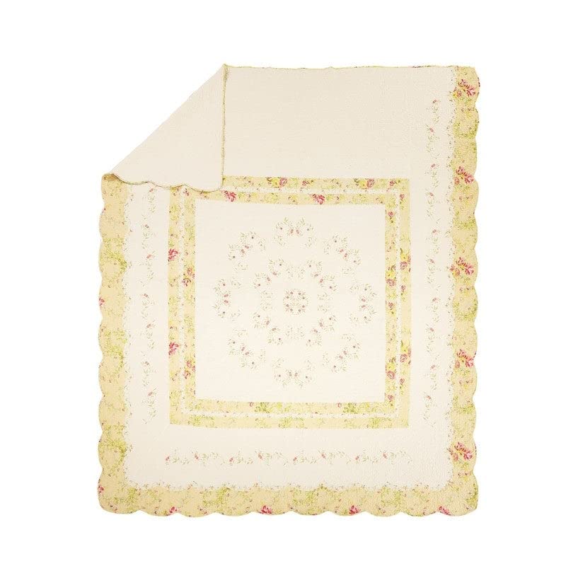 Prairie Bloom King Bedspread Off/White Floral Cottage Cotton 1 Piece - Diamond Home USA