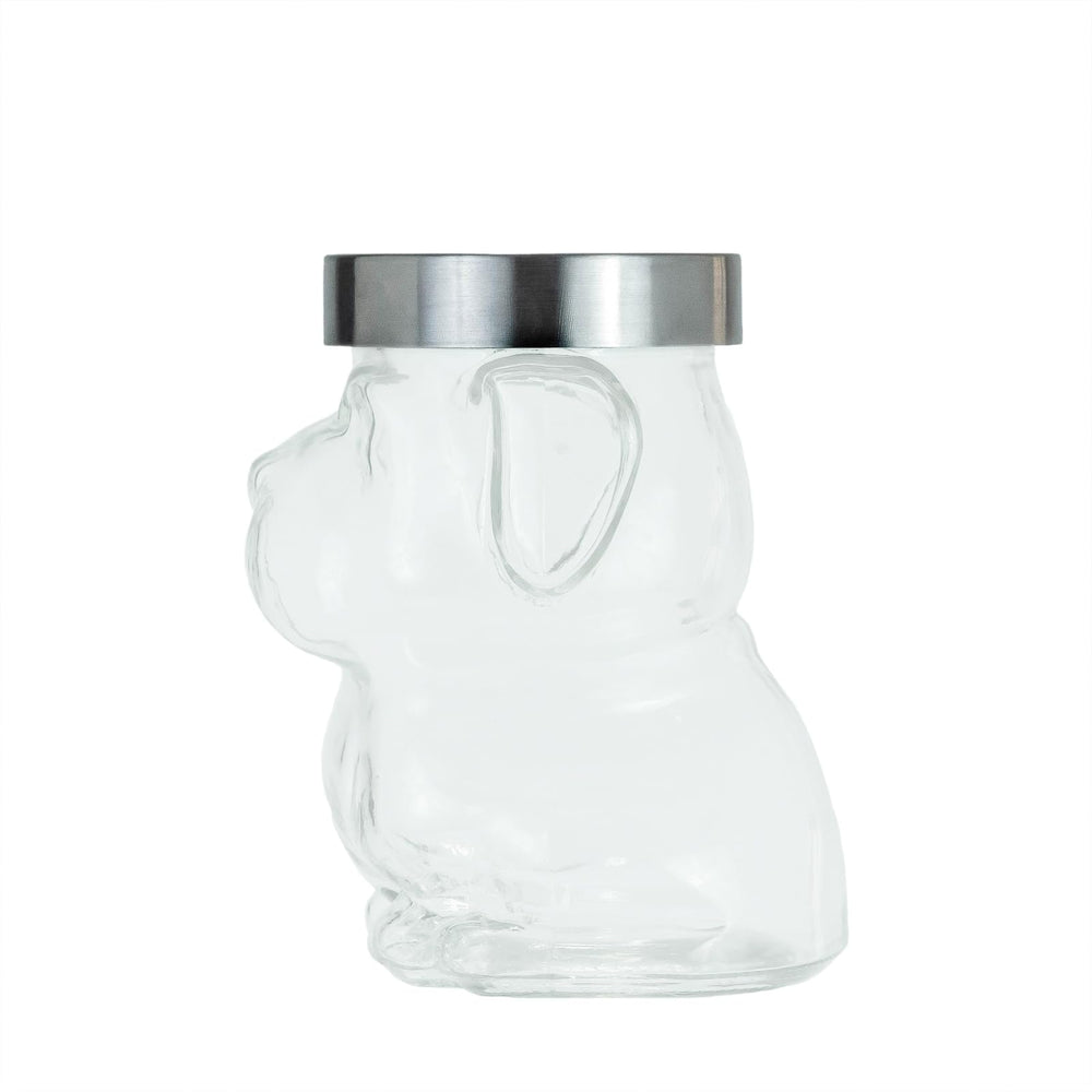 Pet Mad Dog Canister Airtight Treat Food Storage 48 Oz Clear Silver Glass - Diamond Home USA