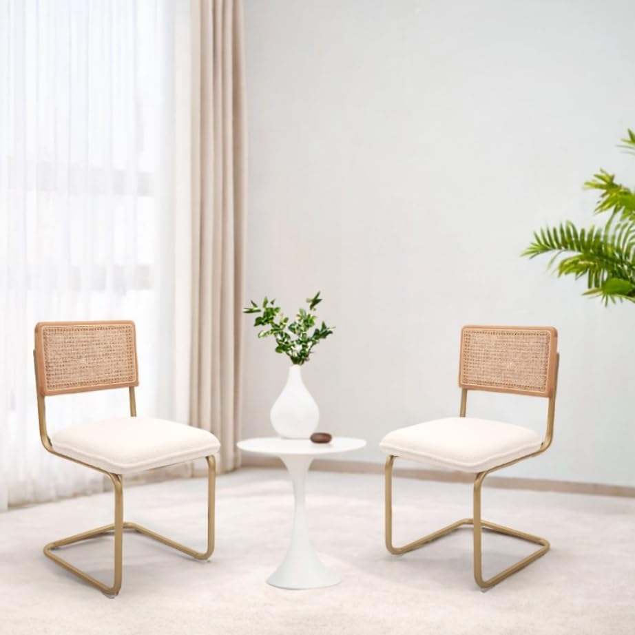 CangLong Mid-Century Modern Rattan Chairs Upholstered Fleece Seat Armless Chairs White - Diamond Home USA
