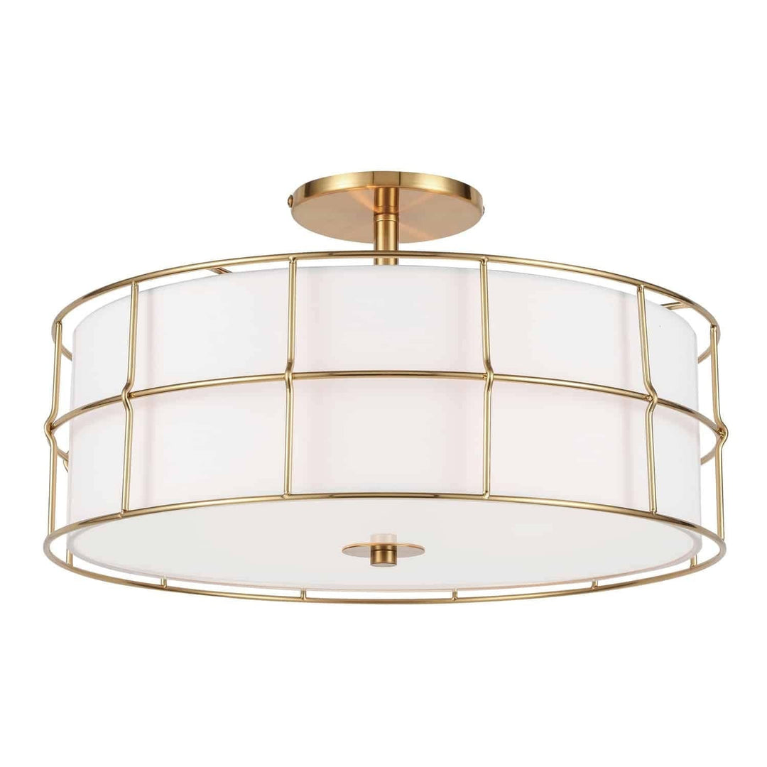 3 Light Transitional Aged Brass Luxury Semi Flush Mount Gold Fabric Dimmable
