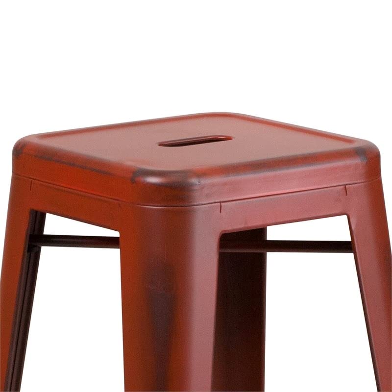 BOWERY HILL 30" Industrial Metal Dining Bar Stool in Kelly Red - Diamond Home USA