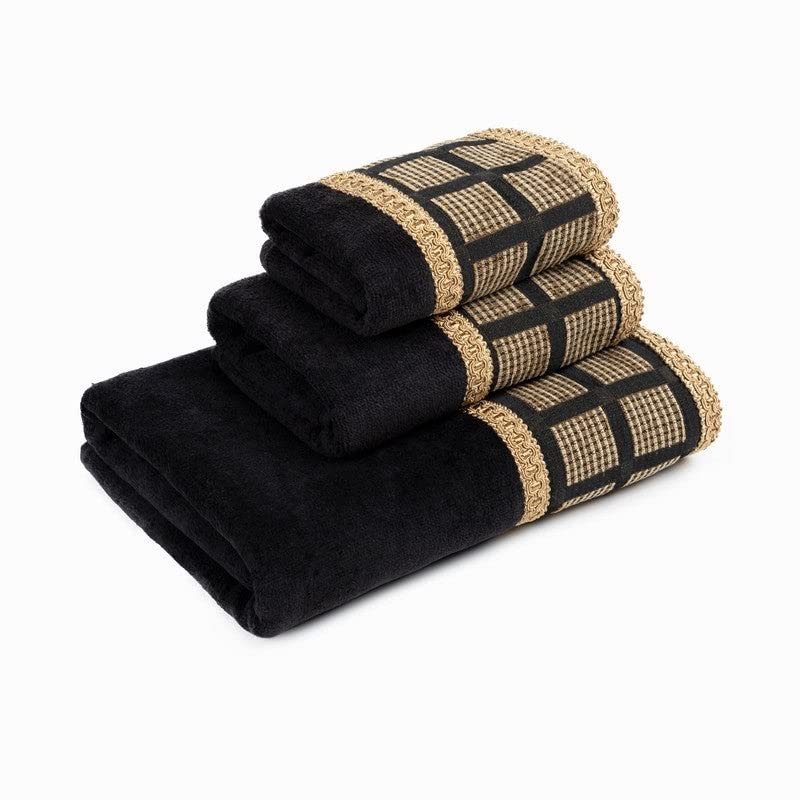 Scholar Black 3-Piece Decorative Towel Set Jacquard Fabric Band Double Row of - Diamond Home USA