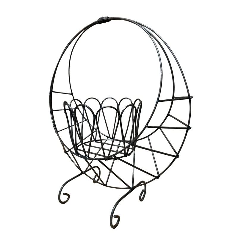 Rustic Arrow Wrought Iron 'Purse' Planter Stand Floor Black Vintage Round - Diamond Home USA