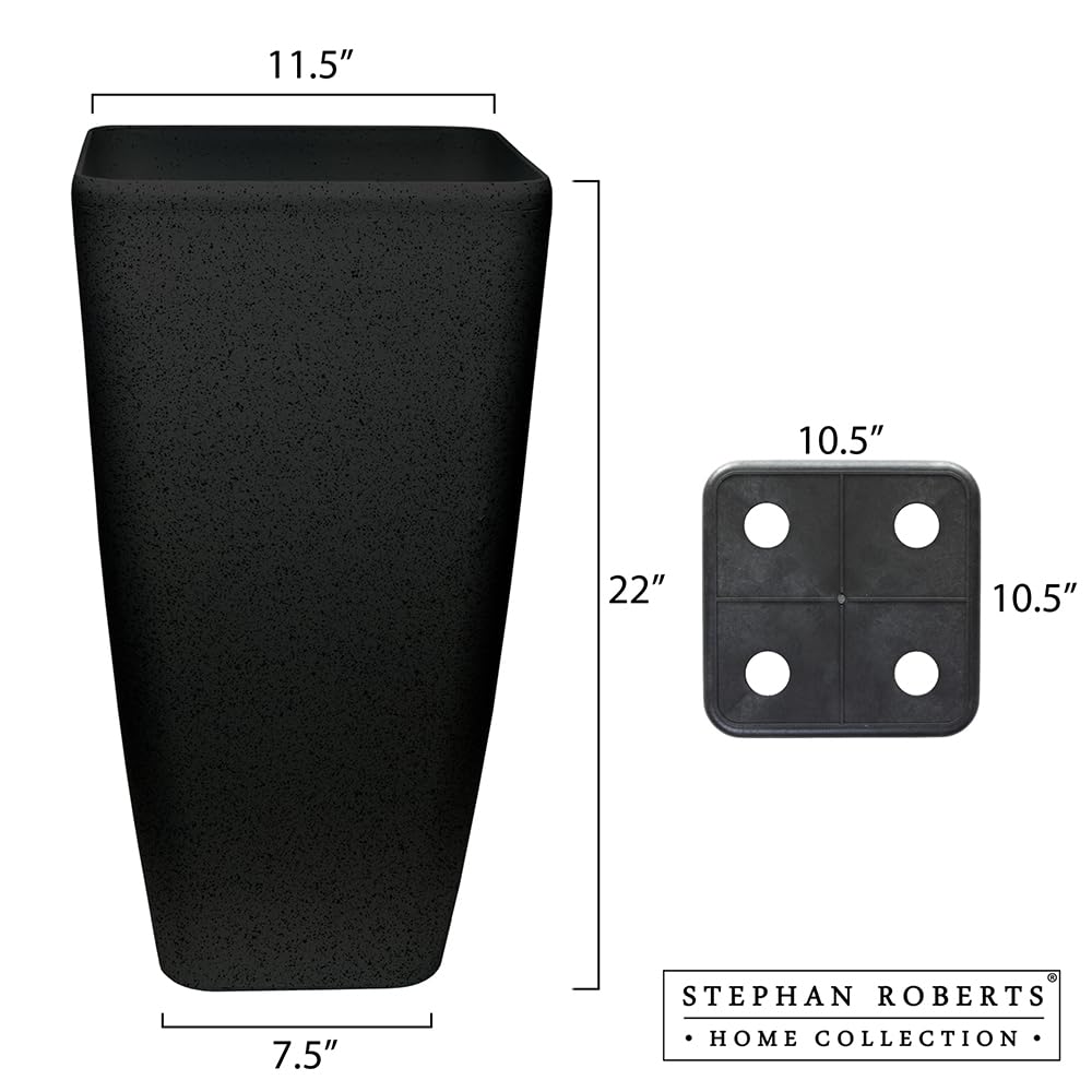 Stephan Roberts Rectangle 22 Inch Tall Planters Durable Lightweight Indoor Black - Diamond Home USA