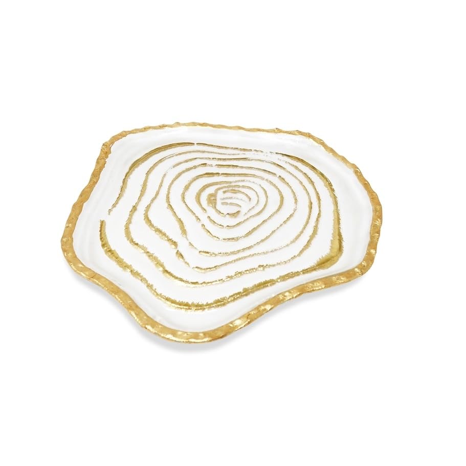 Grained Gold Glass Plates Set Of 4 Stripe Casual Round - Diamond Home USA