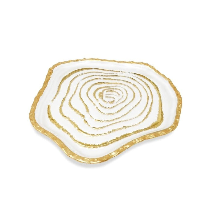 Grained Gold Glass Plates Set Of 4 Stripe Casual Round - Diamond Home USA