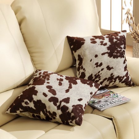 Maxfield 18" Square Brown Cowhide Print Throw Pillow Set of 2 Brown Cowhide - Diamond Home USA