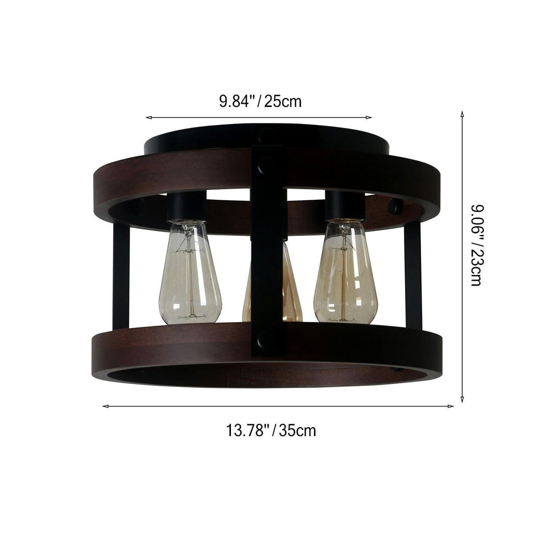 Farmhouse 13.4-in. Wood Caged Square Flush Mount Ceiling Light 13.8*13.8*9h - Diamond Home USA