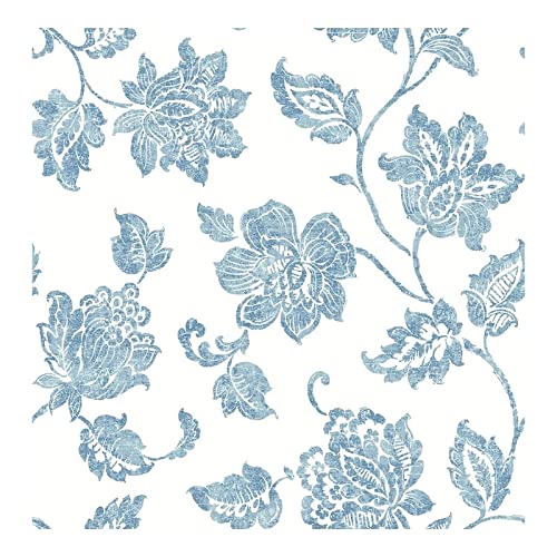 Guy Blue Jacobean Wallpaper 20.5 X Floral Modern Contemporary Wildlife Washable