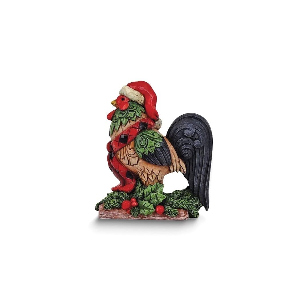 Farm Fresh and Festive Country Christmas Rooster Figurine Multi Color Resin