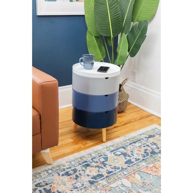 Tray Top End Table with 3-Storage Organization Bins. Home Office and Bedroom. - Diamond Home USA