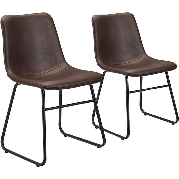Leather Armless Dining Chairs with Metal Base Set of 2 Brown - Diamond Home USA
