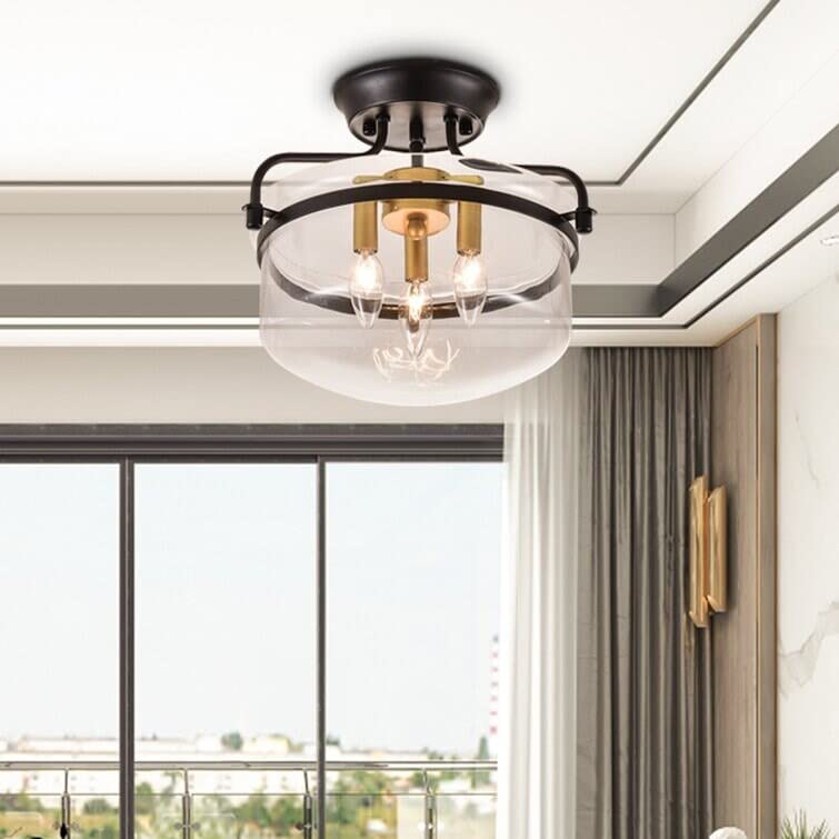 3 Lights Glass Semi Flush Mount Black Gold Industrial Modern Contemporary - Diamond Home USA