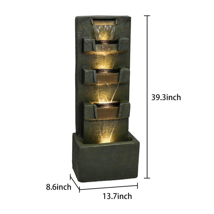 39.3-in High Floor Waterfall Fountain with Led Lights for Home Grey Modern - Diamond Home USA