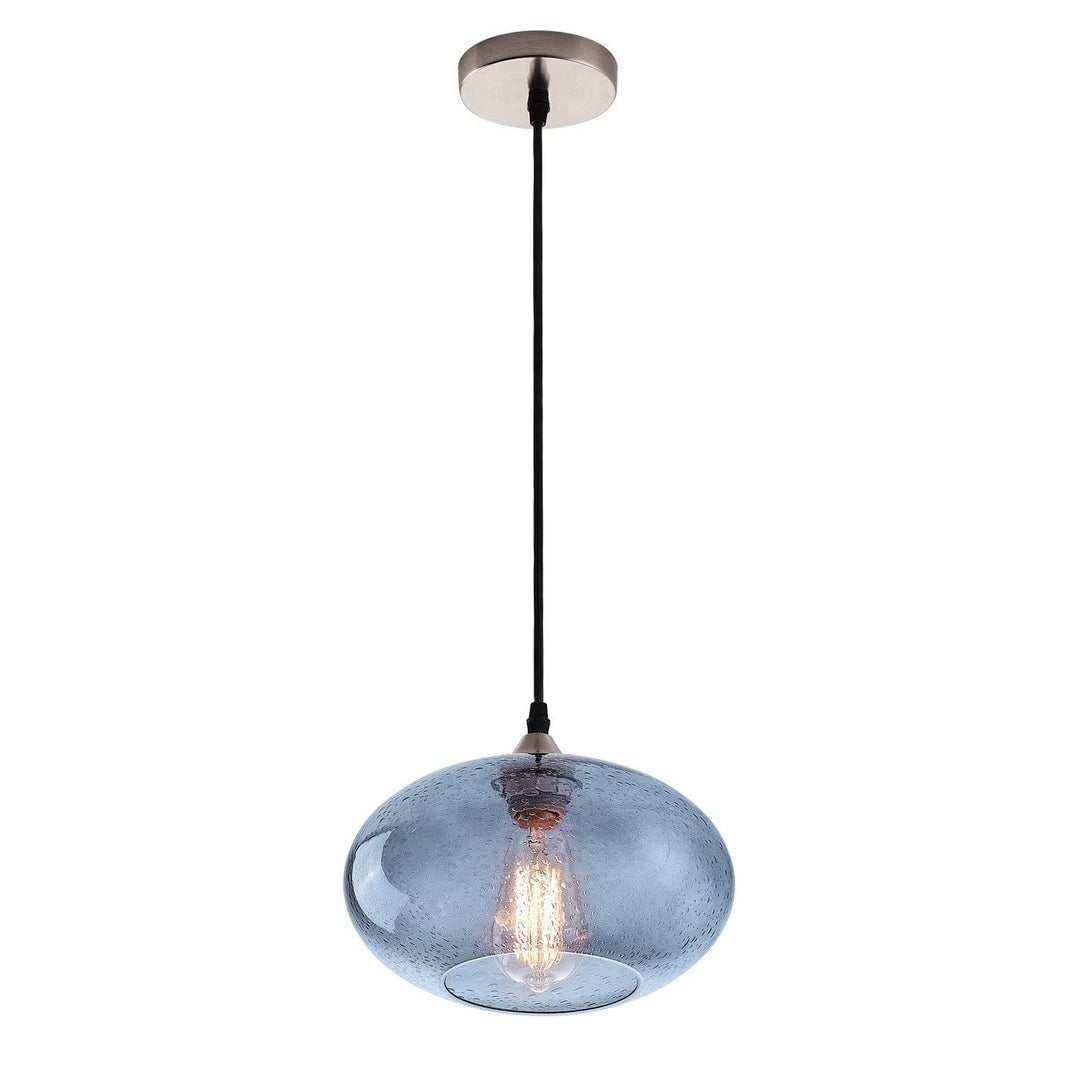 Farmhouse 1-Light Blue Bubble Glass Design Brushed Nickel Iron Dimmable - Diamond Home USA