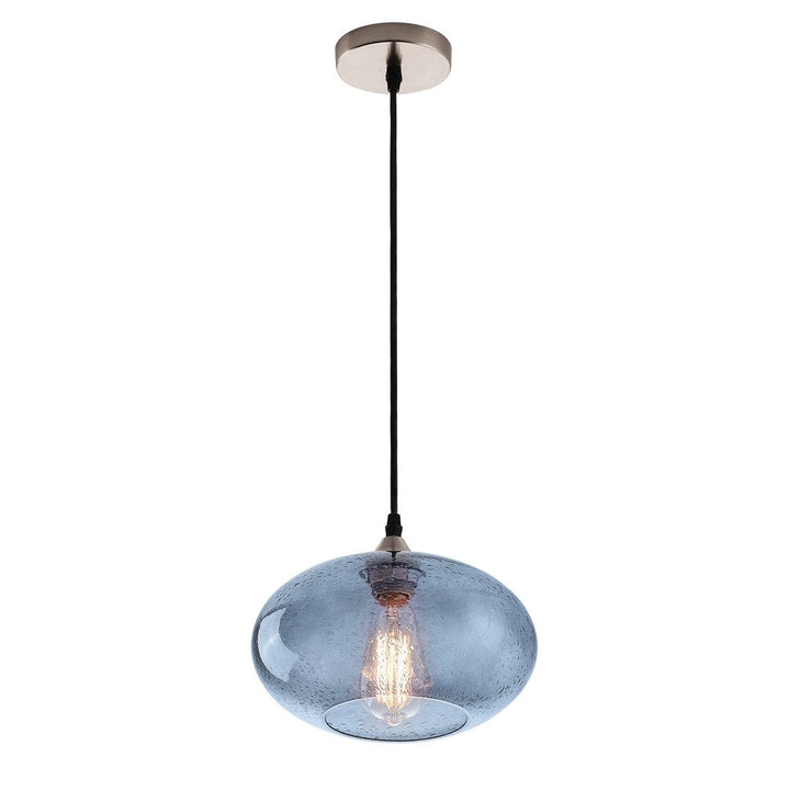 Farmhouse 1-Light Blue Bubble Glass Design Brushed Nickel Iron Dimmable - Diamond Home USA