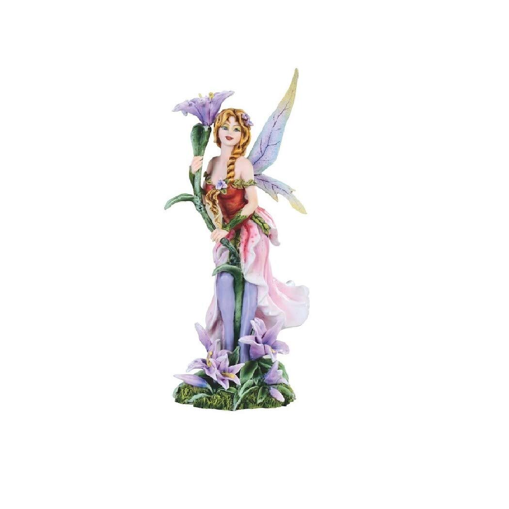 11 inch h Pink Fairy with Flowers Statue Fantasy Decoration Figurine Polyresin