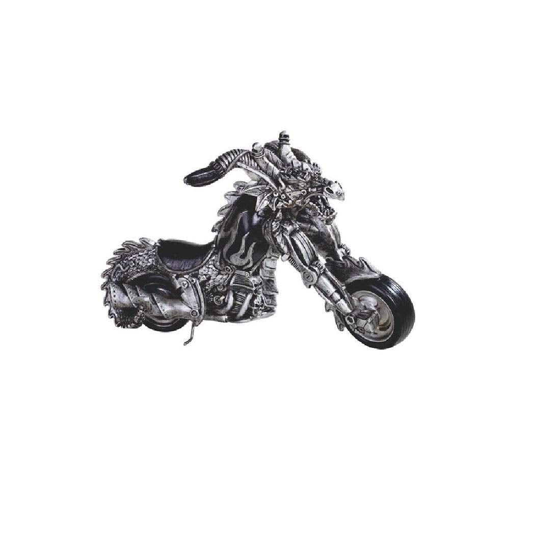 13" w Silver Dragon Motorcycle Statue Fantasy Decoration Figurine Polyresin