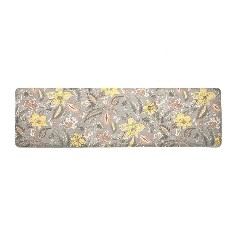 Anti-Fatigue Comfort Long Mat 20in X 60in Grey Floral Botanical Bohemian