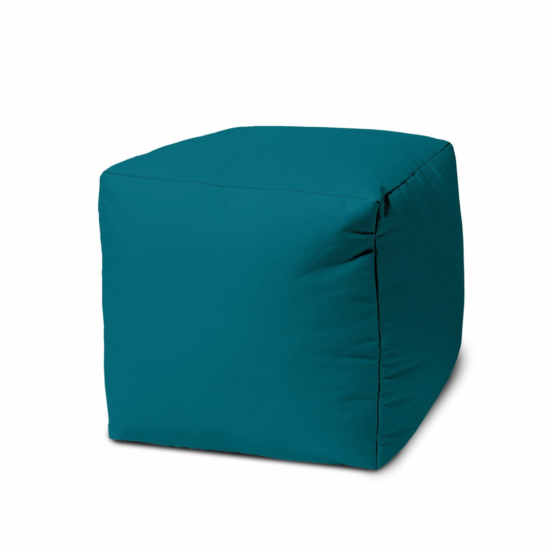 17" Cool Dark Teal Solid Color Indoor Outdoor Pouf Ottoman Multi Modern