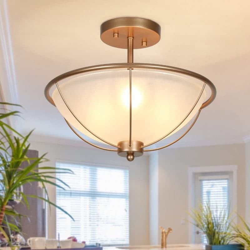Mid-century Modern 3-light Gold Semi-flush Mount Ceiling Glass Light 13" D X 11"
