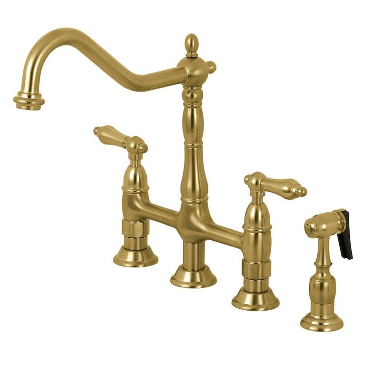 Kingston Brass KS1277ALBS Heritage 8-Inch Kitchen Bridge Faucet with Brass Brushed Brass