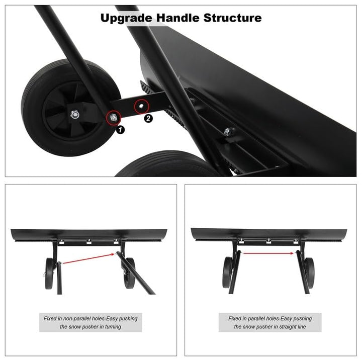 39 in. Black Snow Shovel Rolling Pusher with 2 Wheels 37.37 X 7.87 Inch Metal - Diamond Home USA