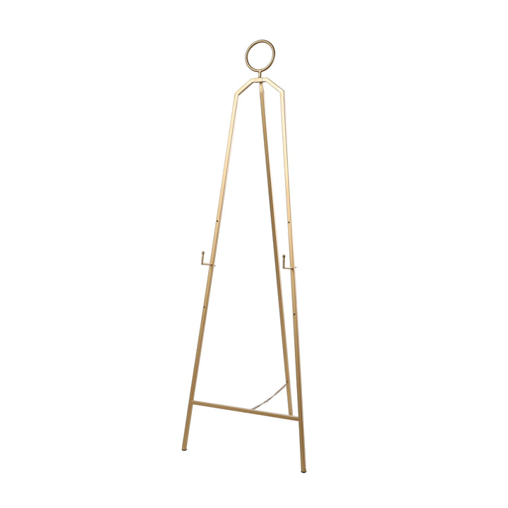 Gold Metal Tall Adjustable Minimalistic Easel with Circular Ring Top Glam Iron - Diamond Home USA