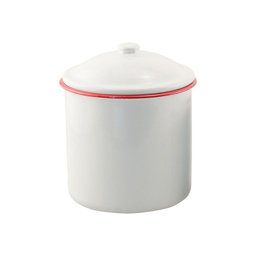 3/Set Red Rim Enamel Canisters White Ceramic - Diamond Home USA