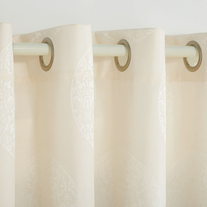 Exclusive Home Akola Medallion Linen Jacquard Grommet Top Curtain Panel Pair 54X96 - Ivory - Diamond Home USA