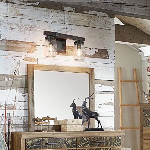 Modern Farmhouse 2-Light Mason Jar Bathroom Vanity Lights Glass Wall Sconces 13" - Diamond Home USA