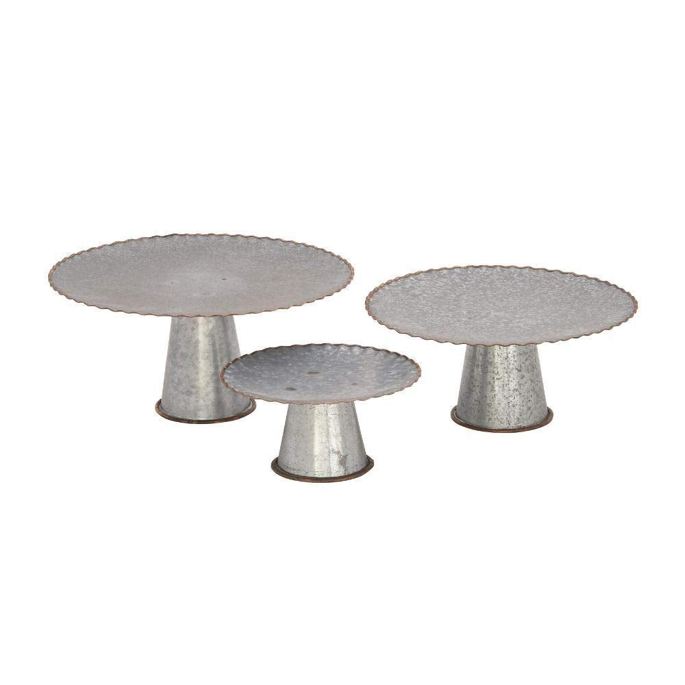 Set of 3 - Metal Galvanized Cake Pedestal Stand Set Cupcakes Holders Round