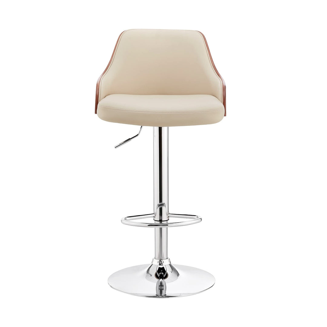 Cream Leather Adjustable Modern Bar Stool 41" X 19" Contemporary with Arms - Diamond Home USA