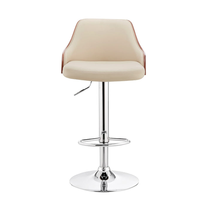 Cream Leather Adjustable Modern Bar Stool 41" X 19" Contemporary with Arms - Diamond Home USA