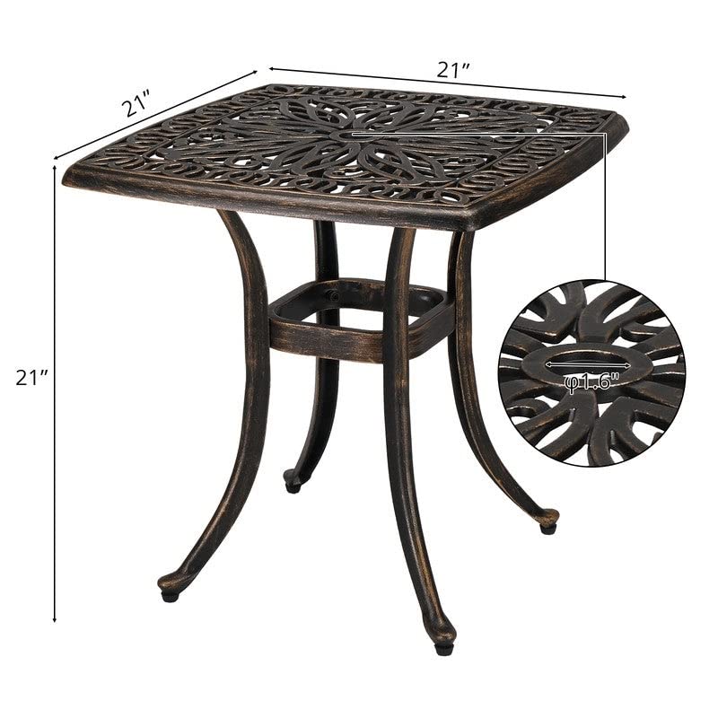 Patio 21" Cast Dining Table with Umbrella Hole Square Bronze Finish Weather - Diamond Home USA