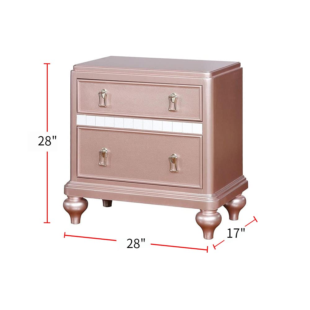 simple relax 2 Drawers Wooden Nightstand with Mirror Trim Rose Gold - Diamond Home USA