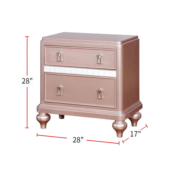 simple relax 2 Drawers Wooden Nightstand with Mirror Trim Rose Gold - Diamond Home USA