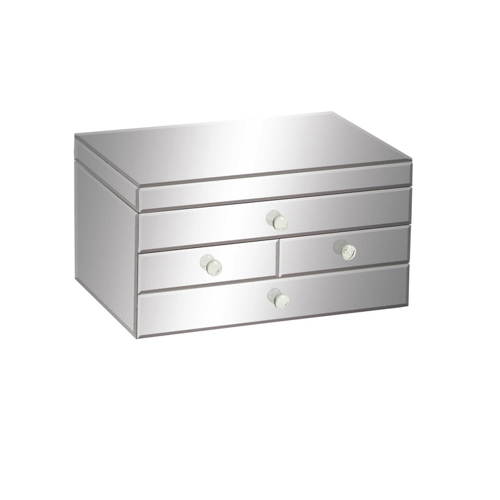 Silver Glass Mirrored 4 Drawers Jewelry Box Modern Contemporary - Diamond Home USA
