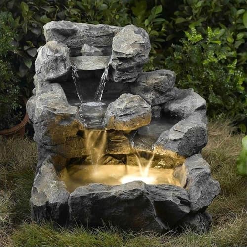 Jeco Rock Creek Cascading Outdoor Indoor Fountain with Illumination Beige 23"L x - Diamond Home USA