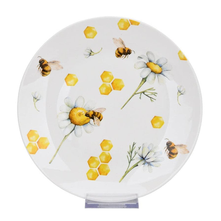 15.2 Fl Oz Honey Bee Tea Coffee Cup Saucer Yellow Floral Farmhouse Round Bone - Diamond Home USA