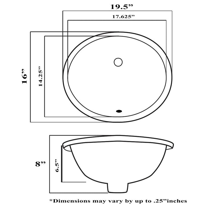 Oval White 17x14-inch Undermount Vanity Sink Ceramic Porcelain Glossy Includes - Diamond Home USA