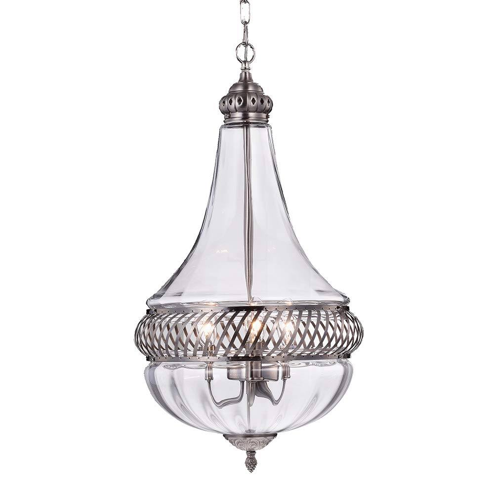 Warehouse of Tiffany Permin Empire Clear 13-inch Glass and Metal Pendant (Model: