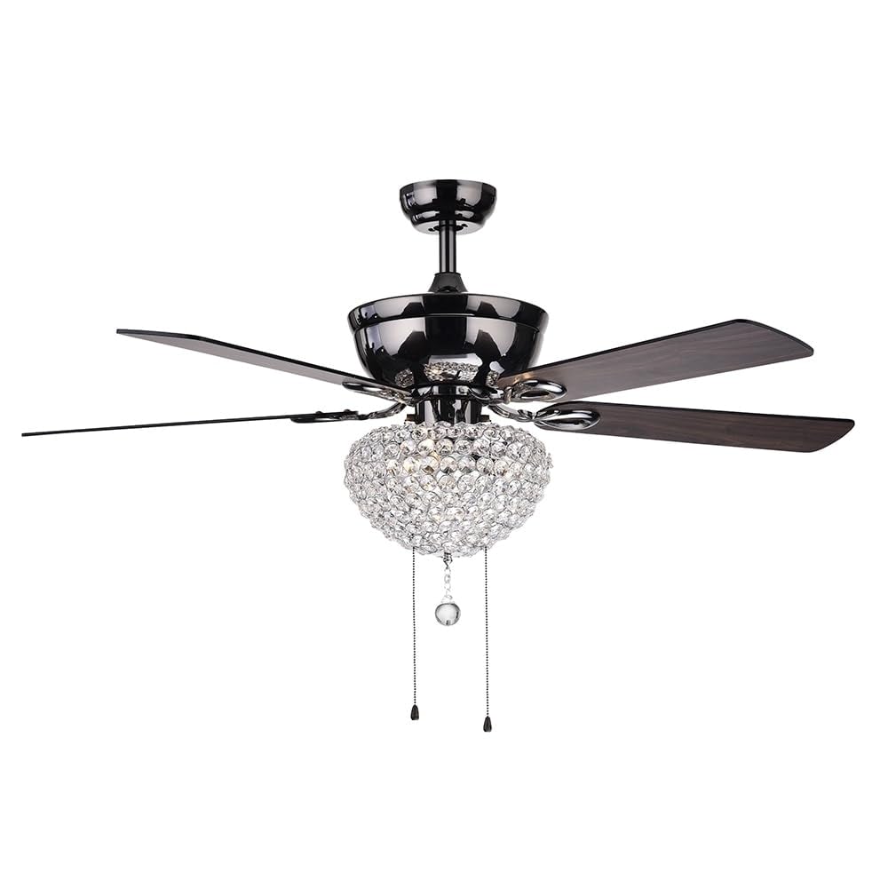 Black 52-inch 3-Light Lighted Ceiling Fan W Crystal Basket Shade 5-Blade 2 Color - Diamond Home USA