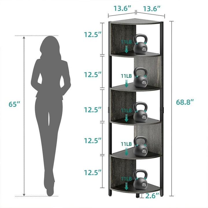 6-Tier Corner Bookshelf 68.8" Tall Modern Free Standing Zigzag Gray 52 X 63 Grey - Diamond Home USA