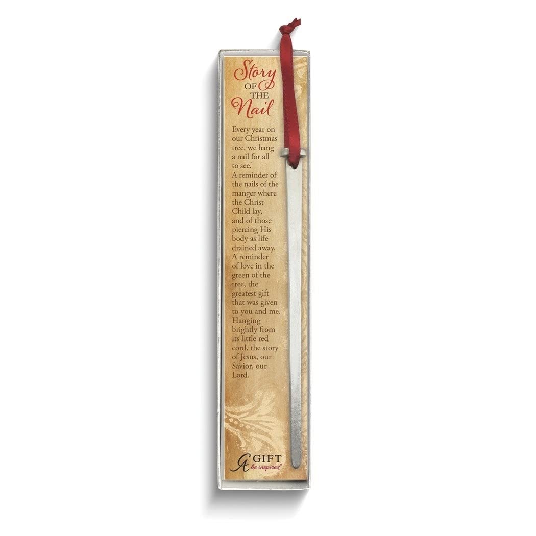 Story of The Nail Metal Ornament On Ribbon Gift Boxed with Card Silver