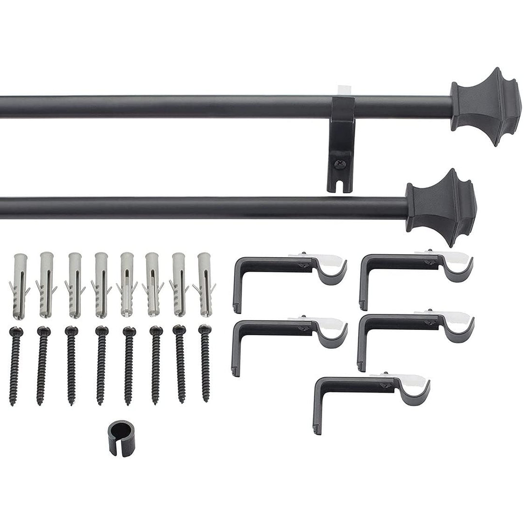 Window 2 Pack Single Curtain Rod With Square Finials Brackets Set 44" To 84" 5/8 - Diamond Home USA