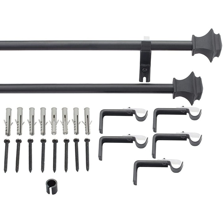 Window 2 Pack Single Curtain Rod With Square Finials Brackets Set 44" To 84" 5/8 - Diamond Home USA
