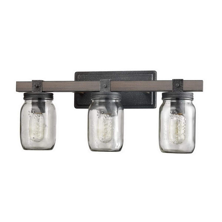 Vintage Mason Jar Bathroom Vanity Lighting 3-Lights Brown Grey Silver - Diamond Home USA