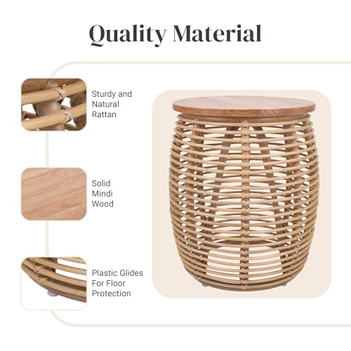 New Pacific Direct Iris Round Rattan End Table Honey Brown - Diamond Home USA