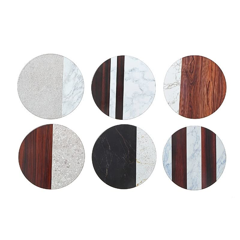 8" Round Ceramic Trivet (Marble and Wood) (Asstd) Set of 6 Multi Color